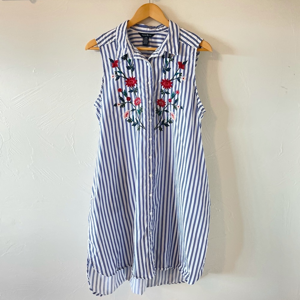Terre Bleue Striped Sleeveless Shirt Tunic